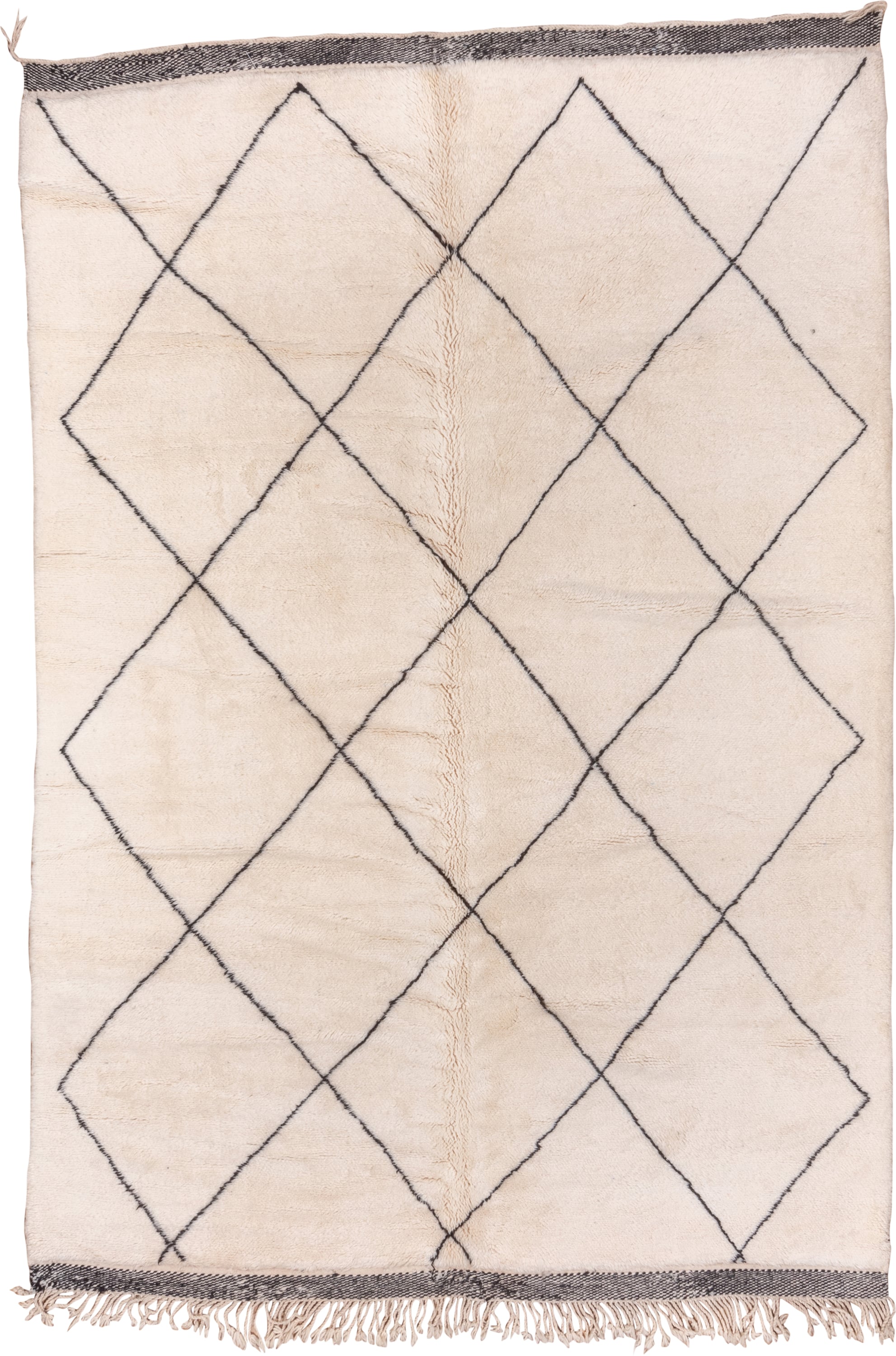 8' x 12' one-of-a-kind handmade vintage Moroccan large size rug. Color palette: ivory, charcoal, cream, taupe, gray, black