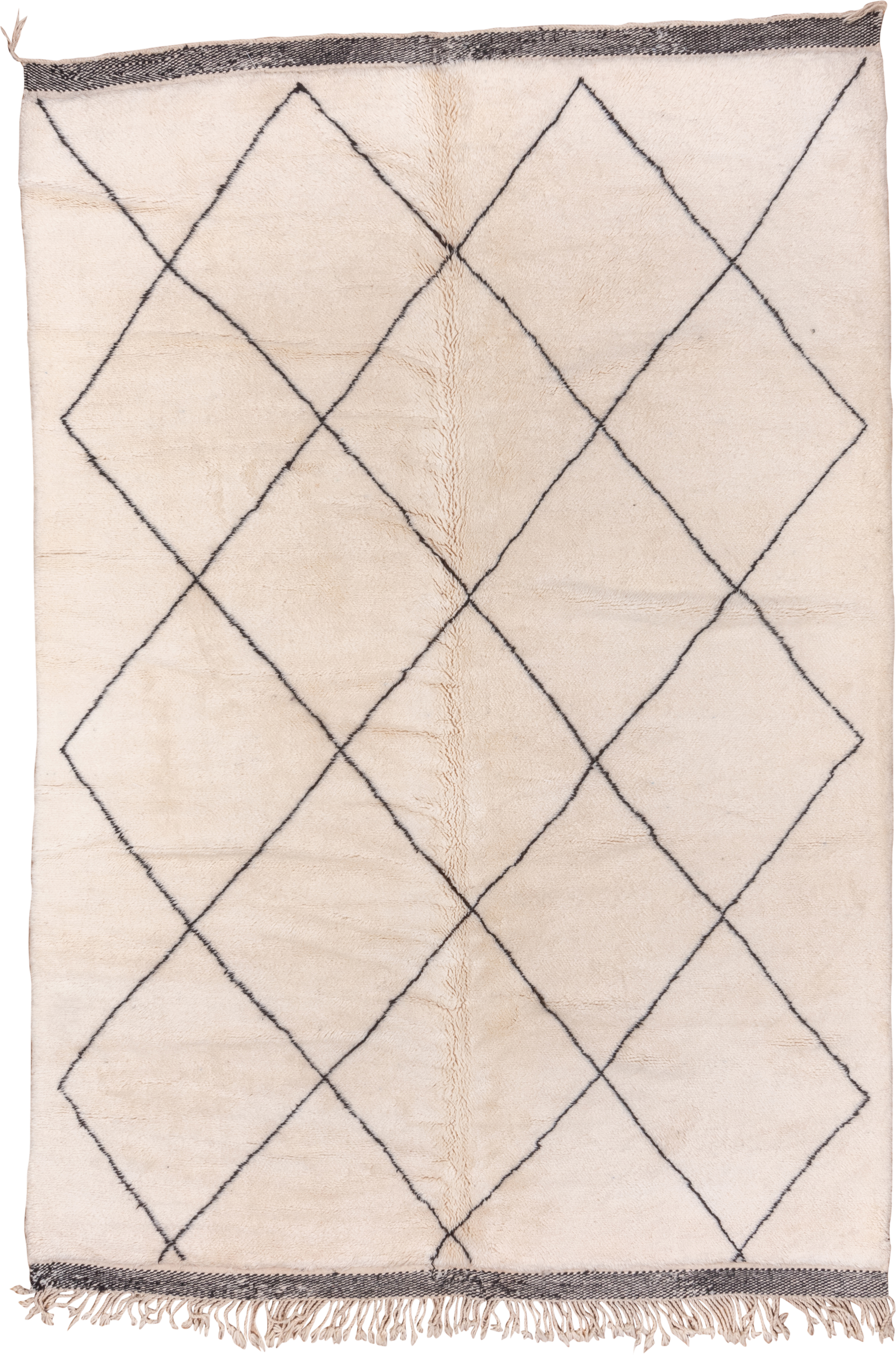 8' x 12' one-of-a-kind handmade vintage Moroccan large size rug. Color palette: ivory, charcoal, cream, taupe, gray, black