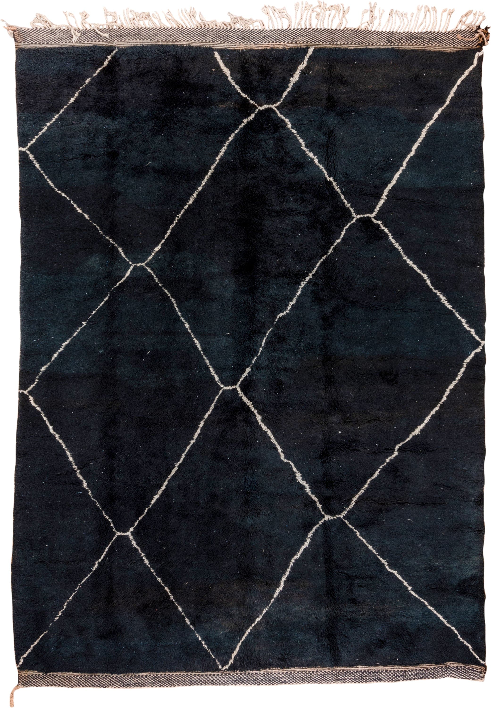 9' x 12' one-of-a-kind handmade vintage Moroccan large size rug. Color palette: charcoal, ivory, slate, taupe, gray, black