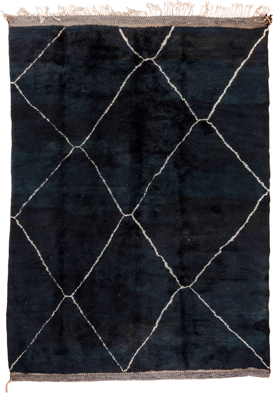 9' x 12' one-of-a-kind handmade vintage Moroccan large size rug. Color palette: charcoal, ivory, slate, taupe, gray, black