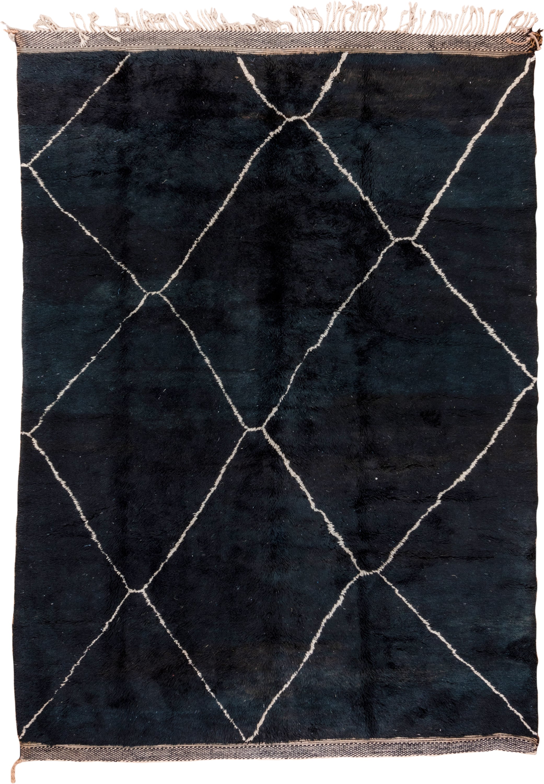 9' x 12' one-of-a-kind handmade vintage Moroccan large size rug. Color palette: charcoal, ivory, slate, taupe, gray, black