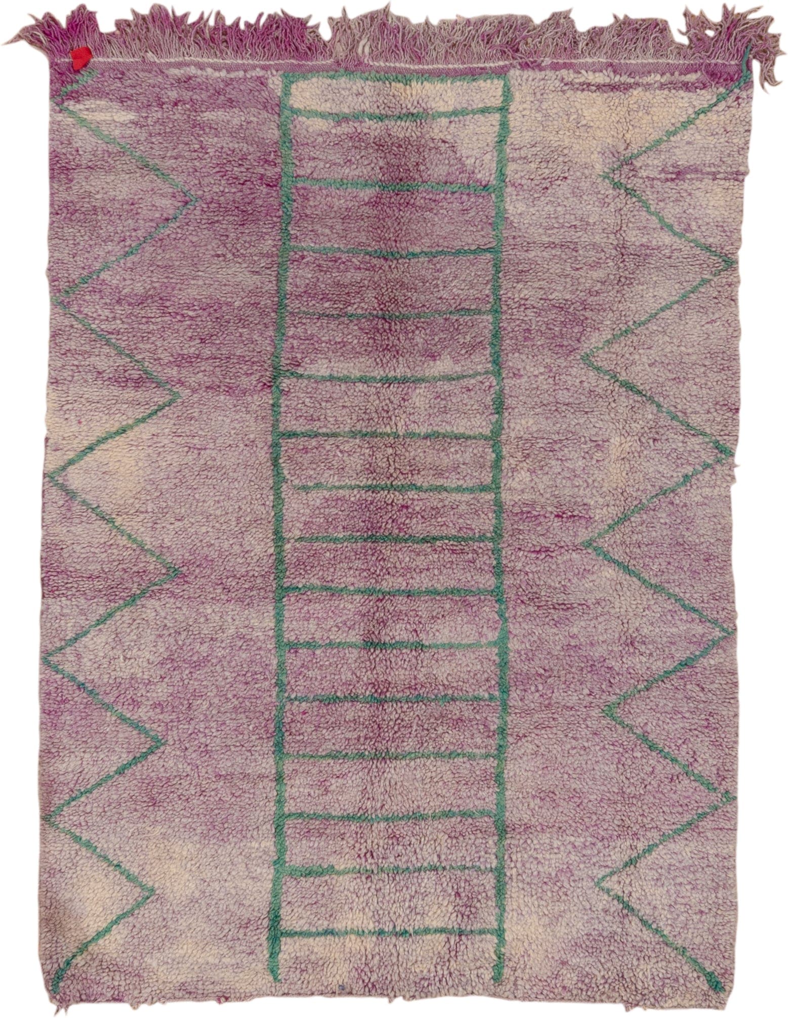5' x 6' one-of-a-kind handmade vintage Moroccan rug. Color palette: mauve, ivory, mint, rose, pink, purple, green, red