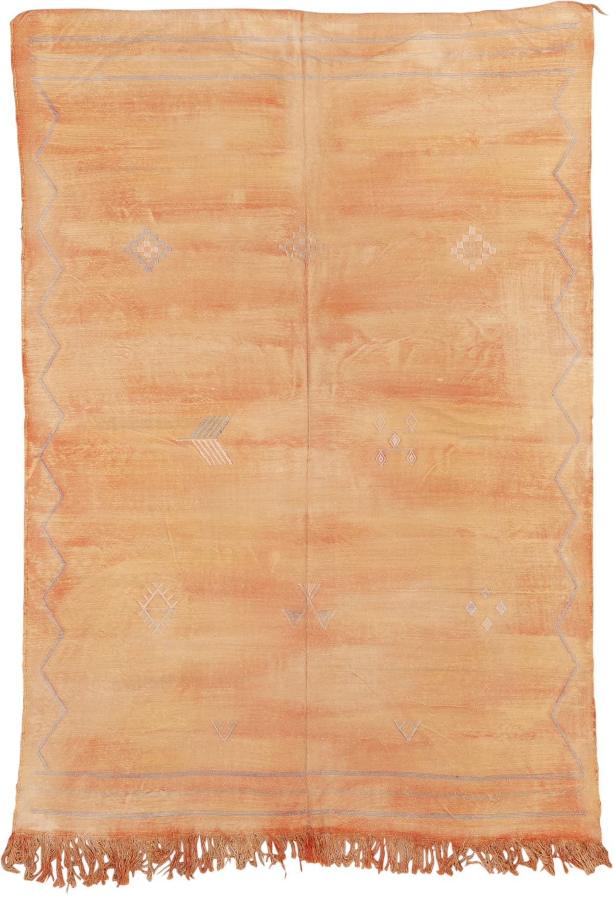6' x 8' one-of-a-kind handmade vintage Cactus Kilim medium size rug. Color palette: peach, apricot, terra cotta, ivory