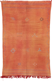 5' x 9' one-of-a-kind handmade vintage Cactus Kilim medium size rug. Color palette: terra cotta, rust, dusty lavender, gold