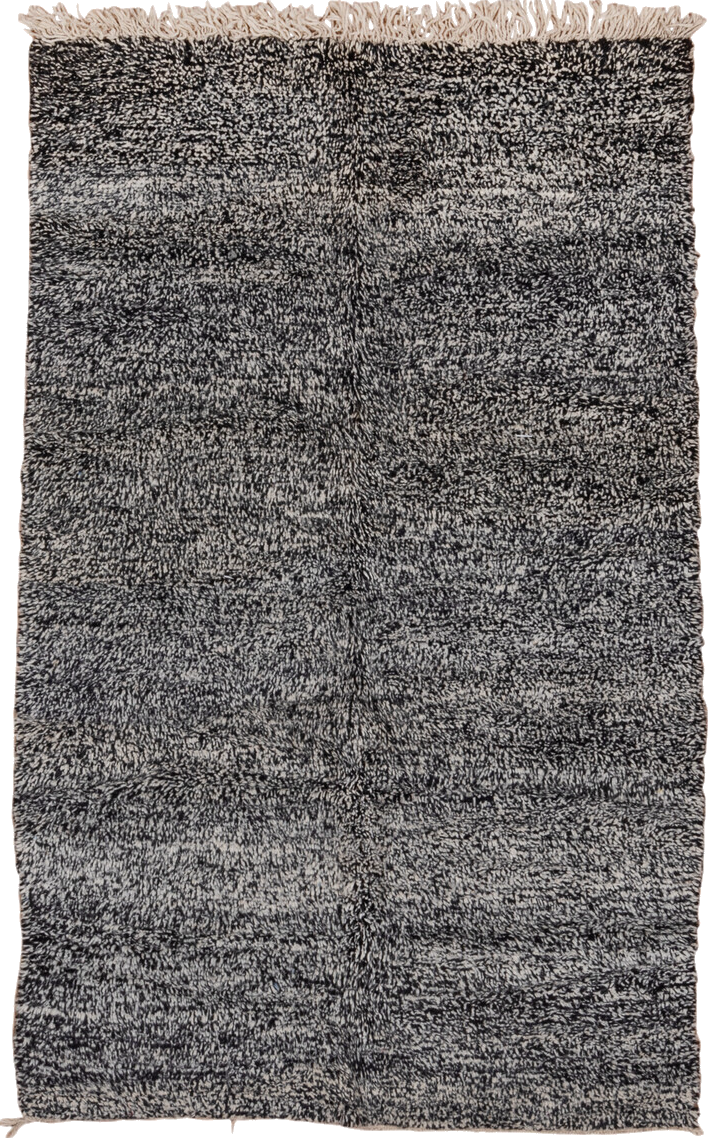 5' x 7' one-of-a-kind handmade vintage Moroccan rug. Color palette: black, charcoal, dark gray, dim gray, gainsboro, gray
