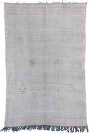 6' x 9' one-of-a-kind handmade vintage Cactus Kilim medium size rug. Color palette: pale blue, pink, ivory, gold, charcoal