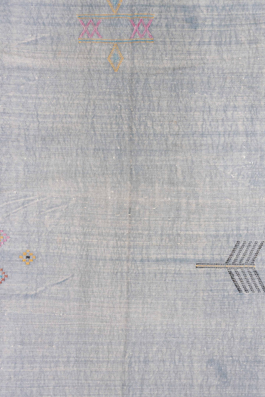6' x 9' one-of-a-kind handmade vintage Cactus Kilim medium size rug. Color palette: pale blue, pink, ivory, gold, charcoal