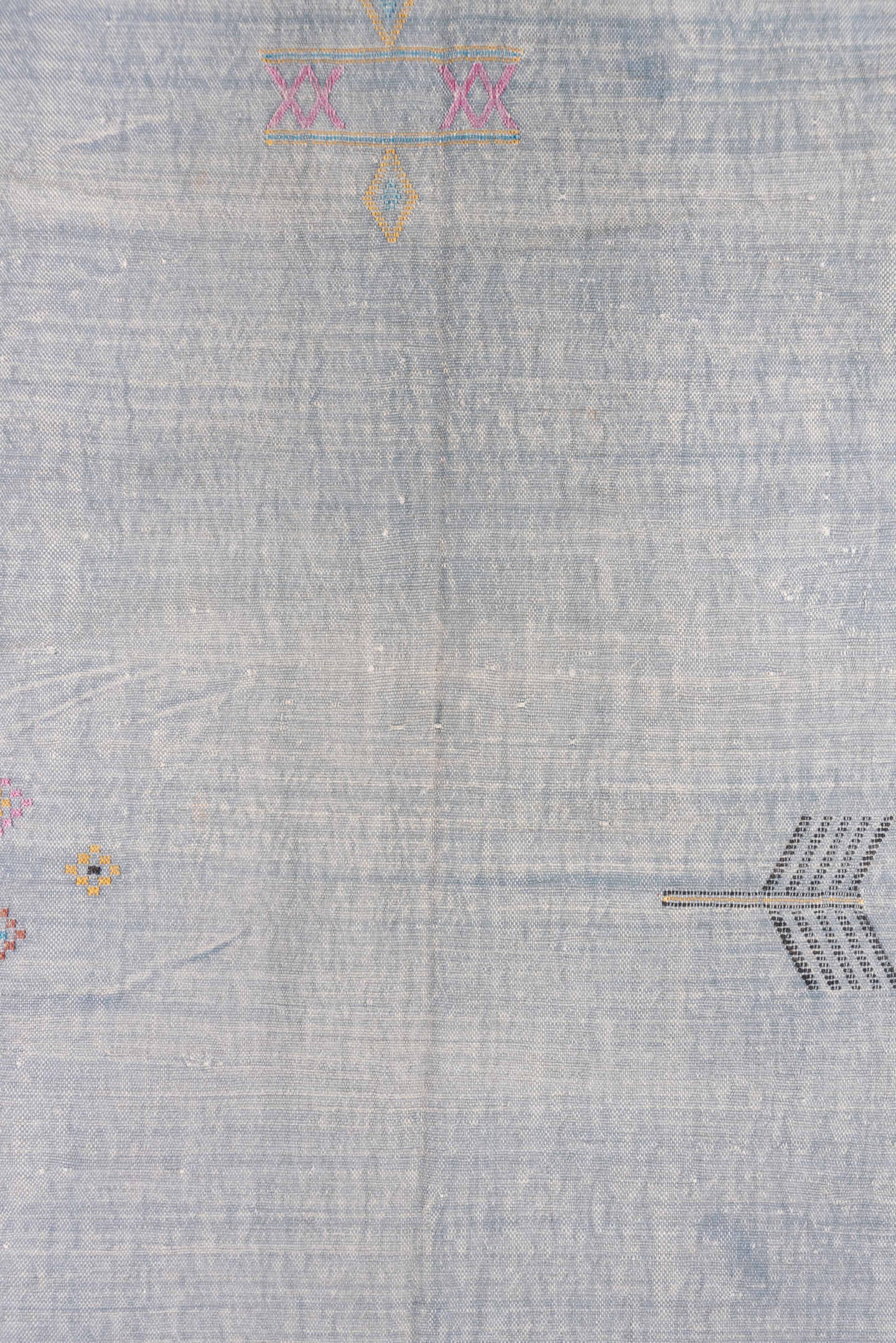 6' x 9' one-of-a-kind handmade vintage Cactus Kilim medium size rug. Color palette: pale blue, pink, ivory, gold, charcoal