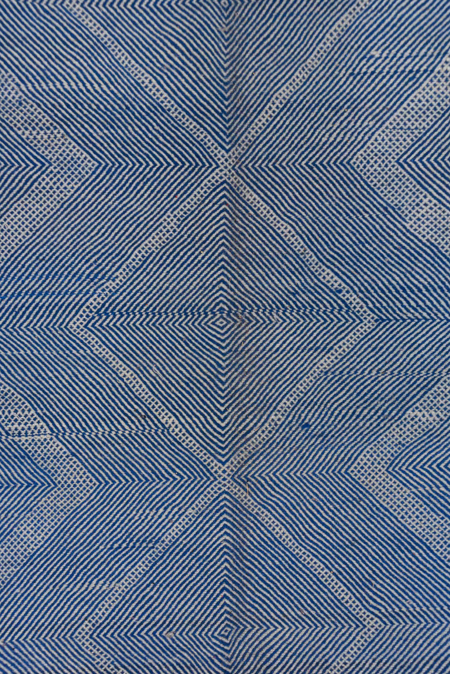 7' x 10' one-of-a-kind handmade vintage Kilim large size rug. Color palette: blue, ivory