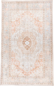 3' x 6' one-of-a-kind handmade antique Kaisary small size rug. Color palette: ivory, blush, peach, pale blue, taupe, beige