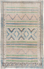 6' x 9' one-of-a-kind handmade antique Moroccan medium size rug. Color palette: ivory, pale blue, sage, blush, taupe, brown