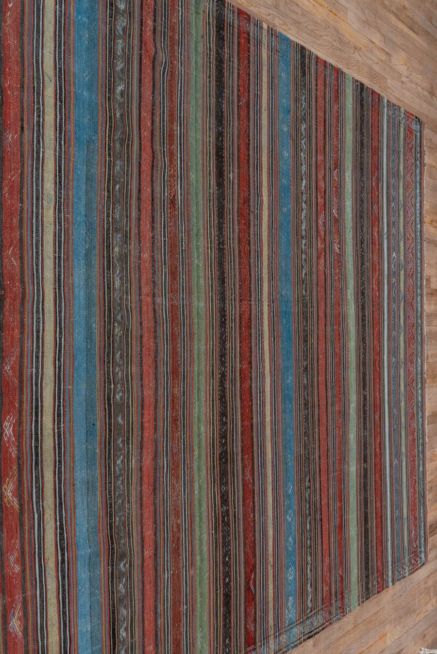 6' x 14' one-of-a-kind handmade antique Kilim large size rug. Color palette: rust, brown, indigo, ivory, sage, charcoal