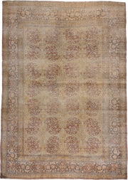 11' x 15' one-of-a-kind handmade antique Isfahan oversize rug. Color palette: ivory, rose, taupe, slate, beige, dusty blue
