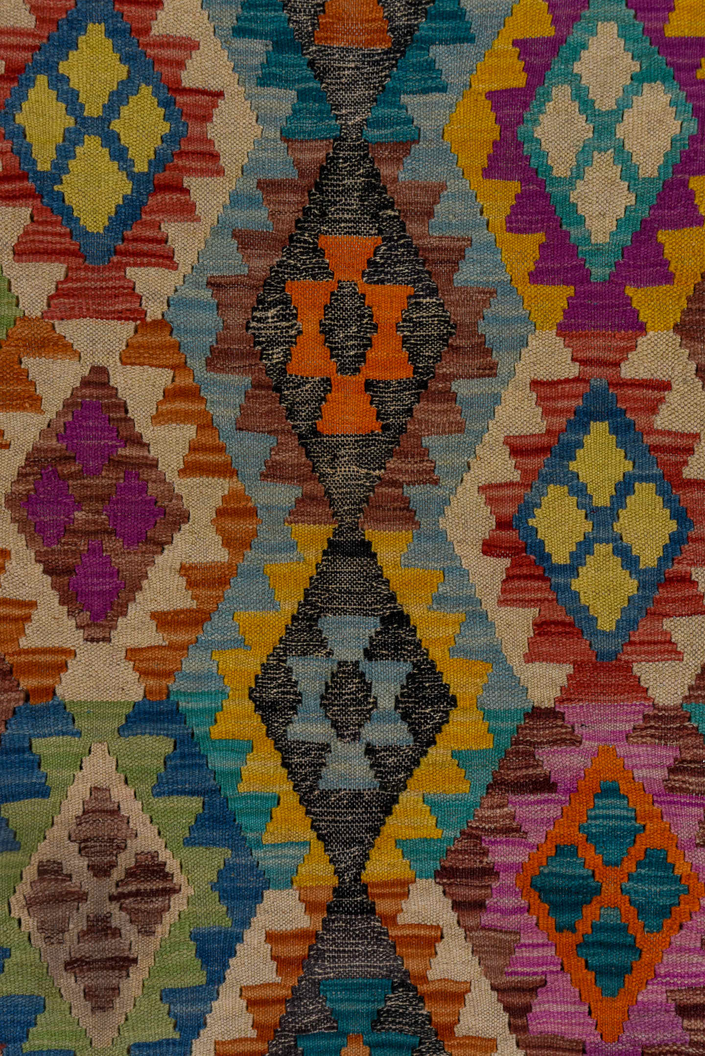 6' x 9' one-of-a-kind handmade vintage Kilim medium size rug. Color palette: gray, ivory, turquoise, orange, magenta, blue