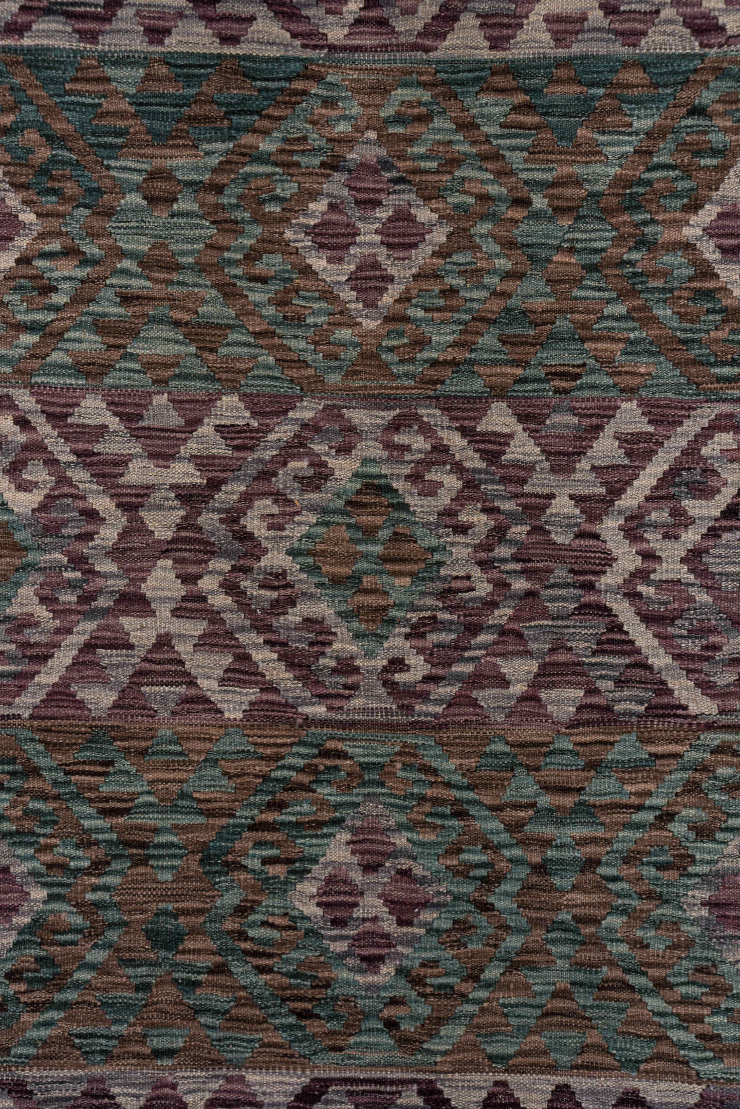 6' x 10' one-of-a-kind handmade vintage Kilim large size rug. Color palette: charcoal, mauve, taupe, teal, ivory, dusty_rose