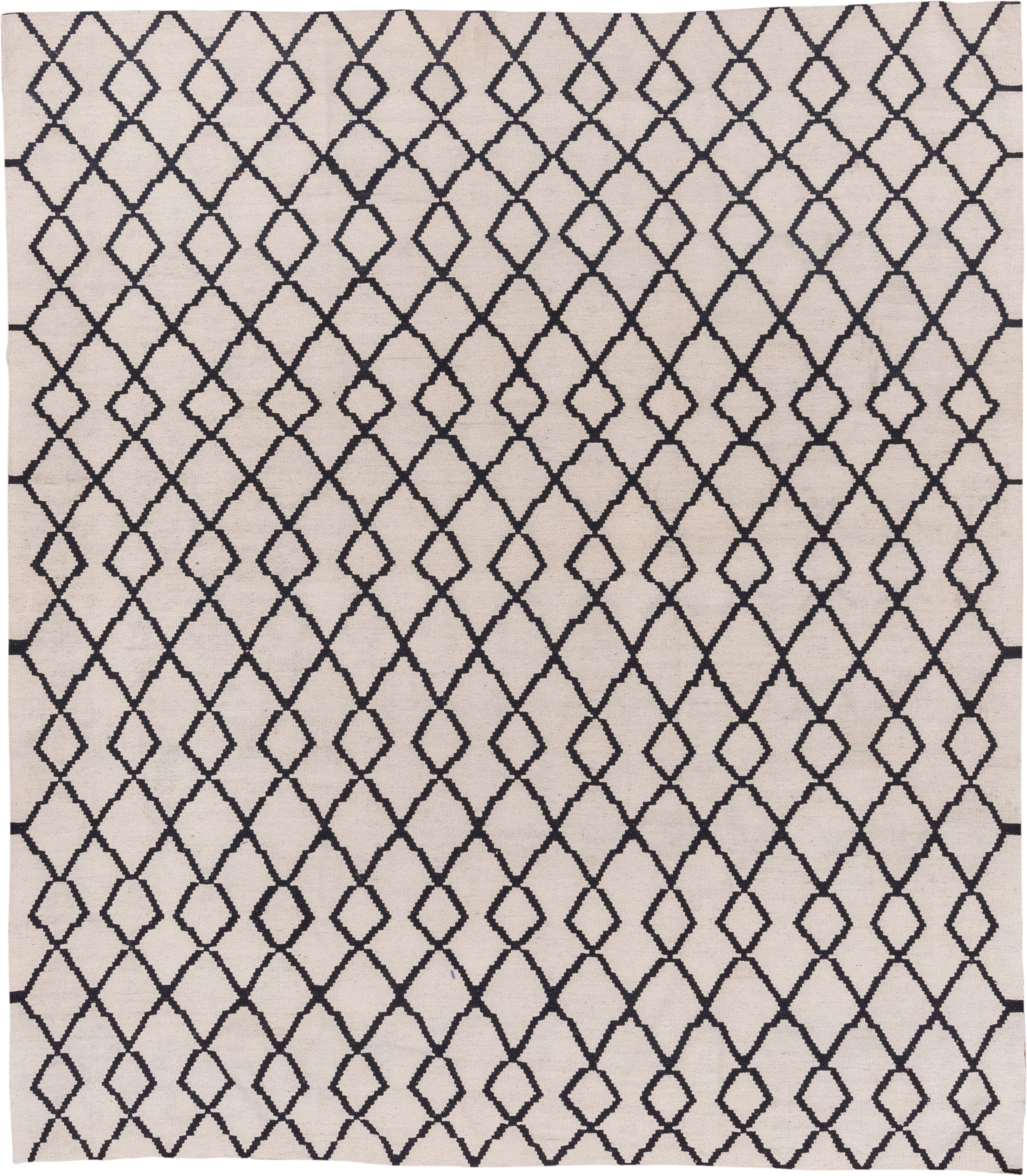 8' x 9' one-of-a-kind handmade vintage Kilim rug. Color palette: ivory, charcoal, gray, black