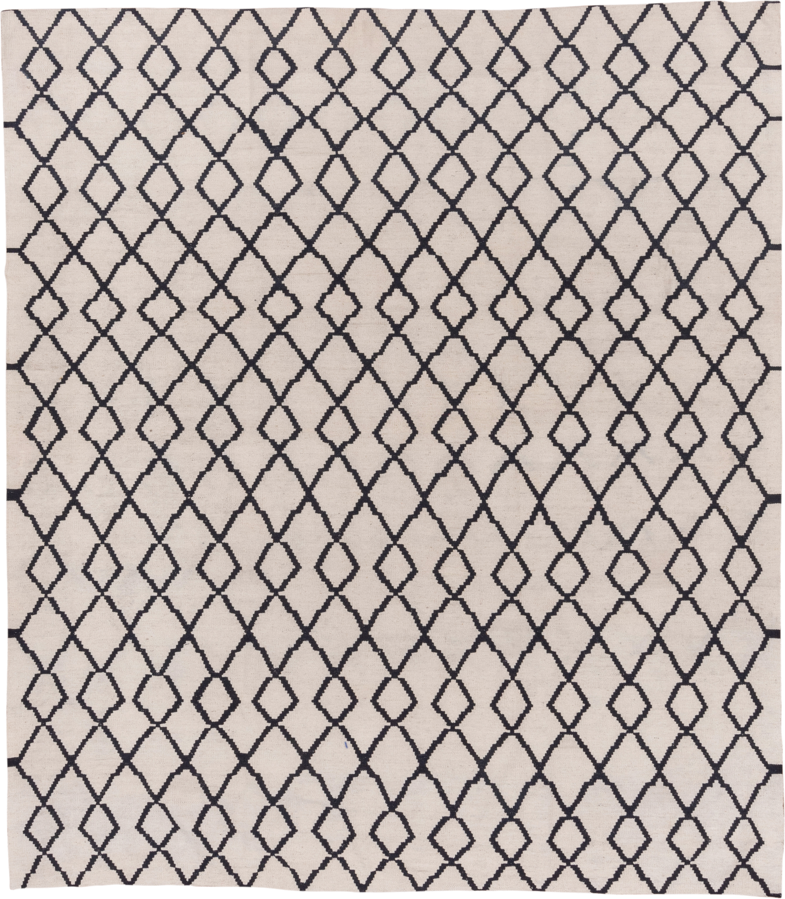 8' x 9' one-of-a-kind handmade vintage Kilim rug. Color palette: ivory, charcoal, gray, black