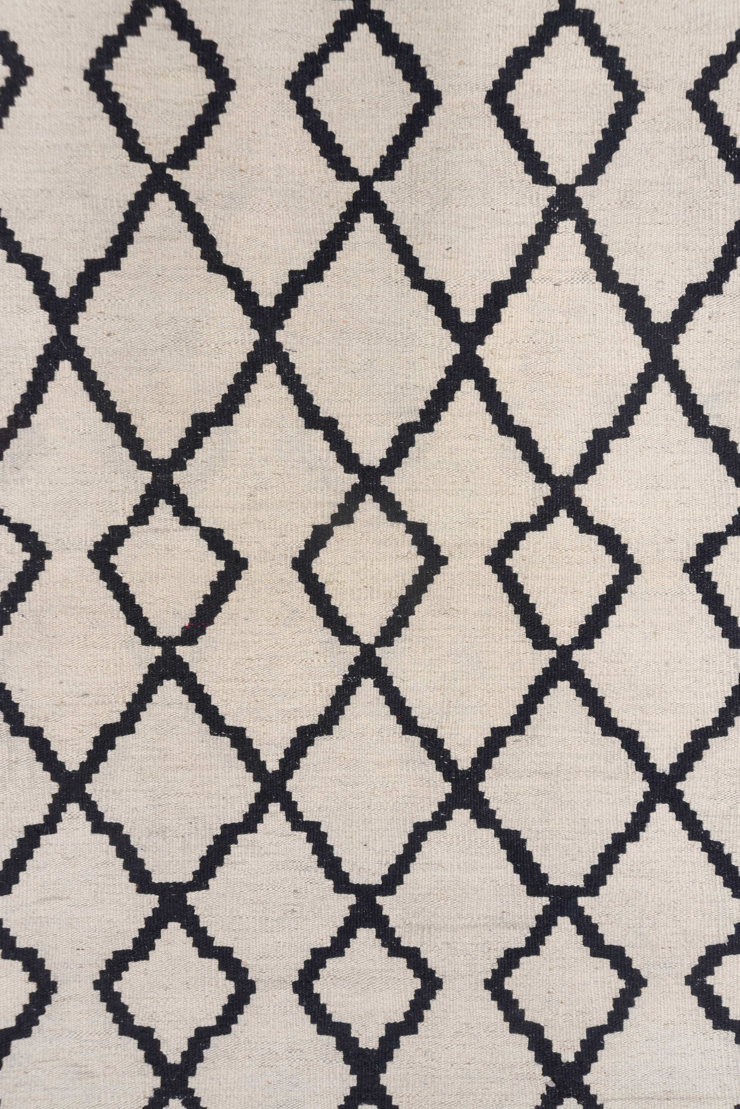8' x 9' one-of-a-kind handmade vintage Kilim rug. Color palette: ivory, charcoal, gray, black