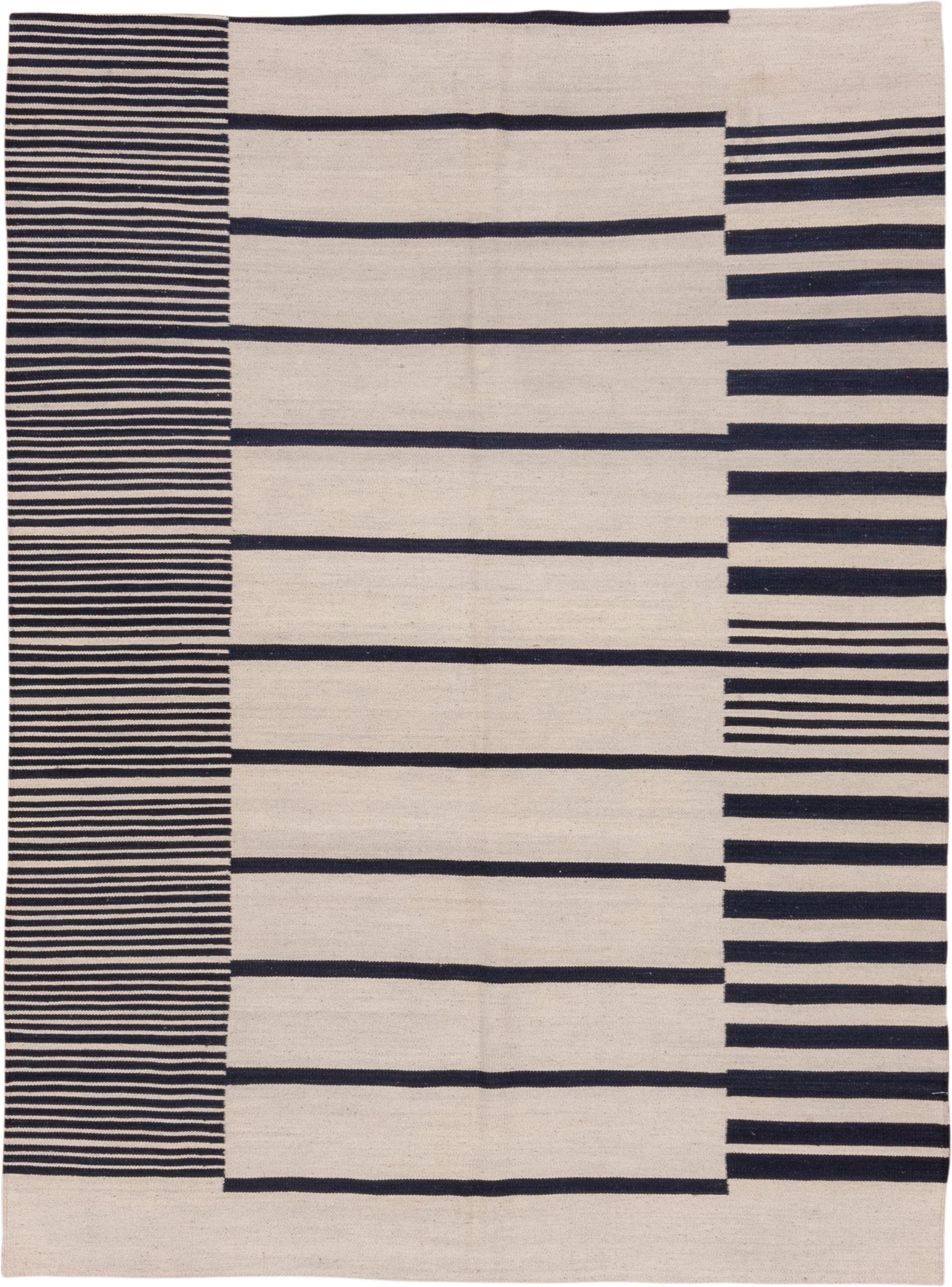 5' x 8' one-of-a-kind handmade vintage Kilim medium size rug. Color palette: ivory, charcoal, gray, black