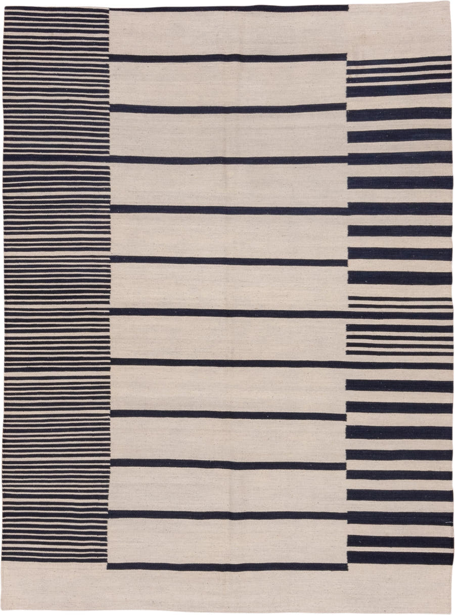 5' x 8' one-of-a-kind handmade vintage Kilim medium size rug. Color palette: ivory, charcoal, gray, black