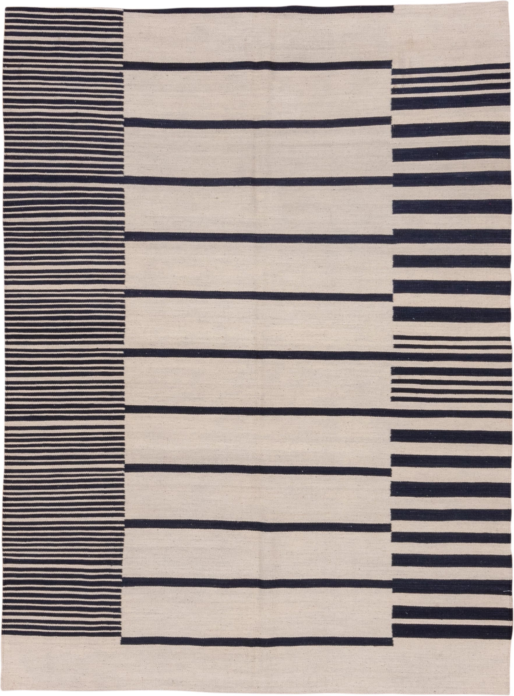 5' x 8' one-of-a-kind handmade vintage Kilim medium size rug. Color palette: ivory, charcoal, gray, black