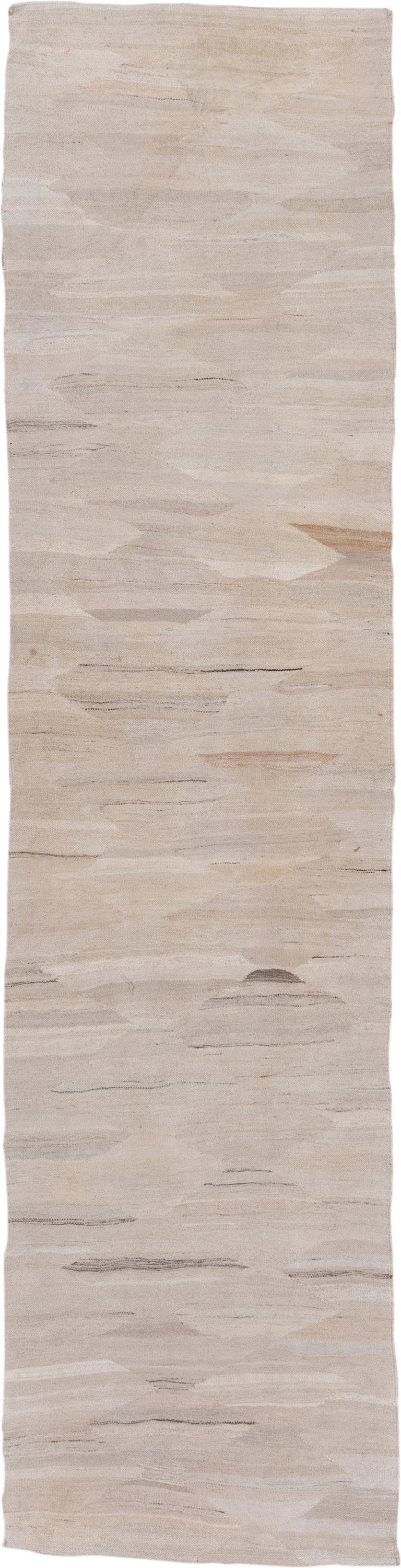 2' x 10' one-of-a-kind handmade vintage Kilim runner rug. Color palette: ivory, beige, taupe, camel, greige, charcoal, gray