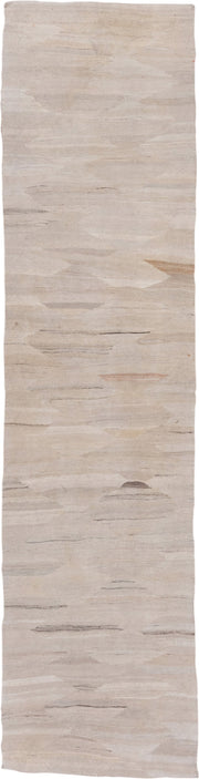 2' x 10' one-of-a-kind handmade vintage Kilim runner rug. Color palette: ivory, beige, taupe, camel, greige, charcoal, gray