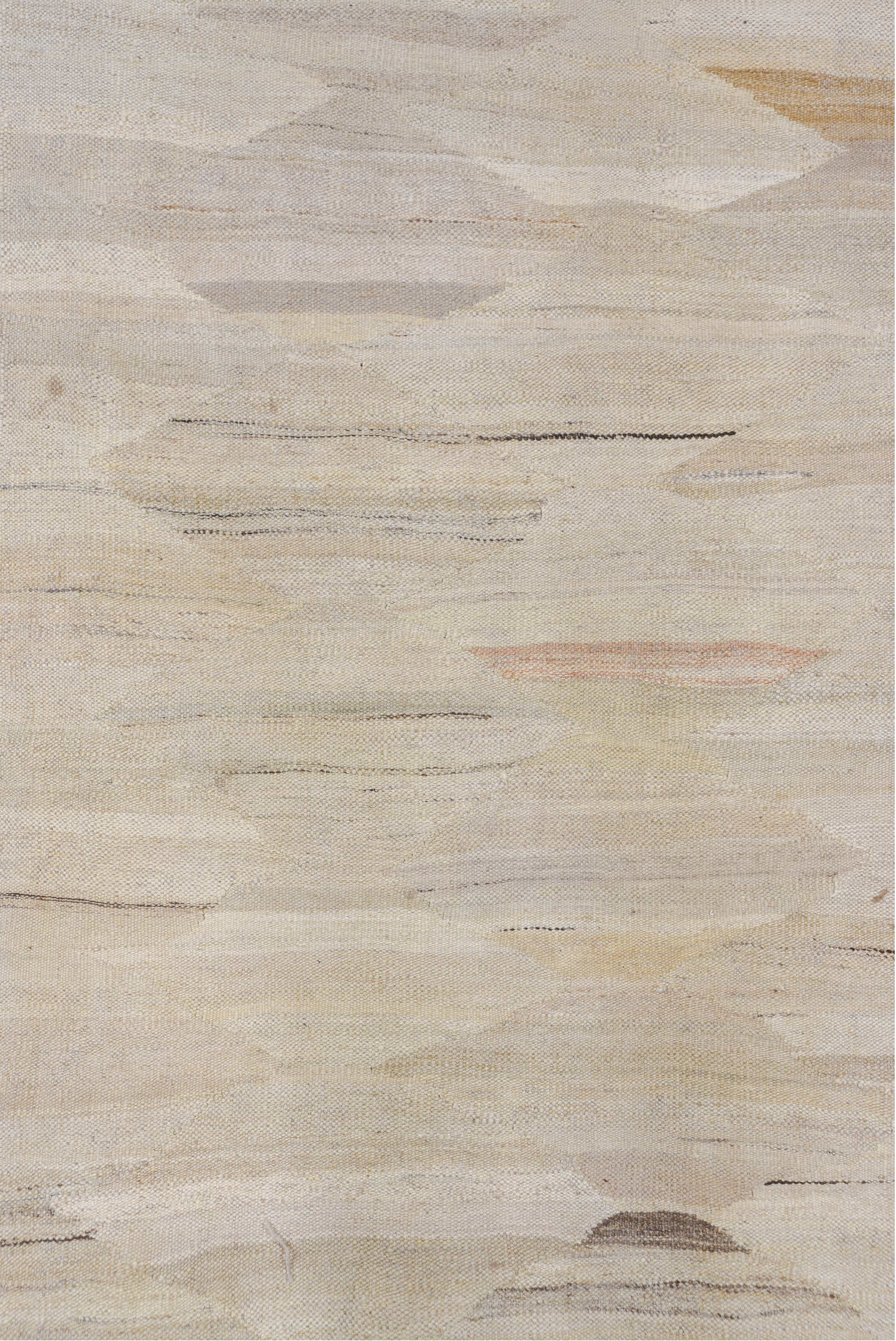 2' x 10' one-of-a-kind handmade vintage Kilim runner rug. Color palette: ivory, beige, taupe, camel, greige, charcoal, gray