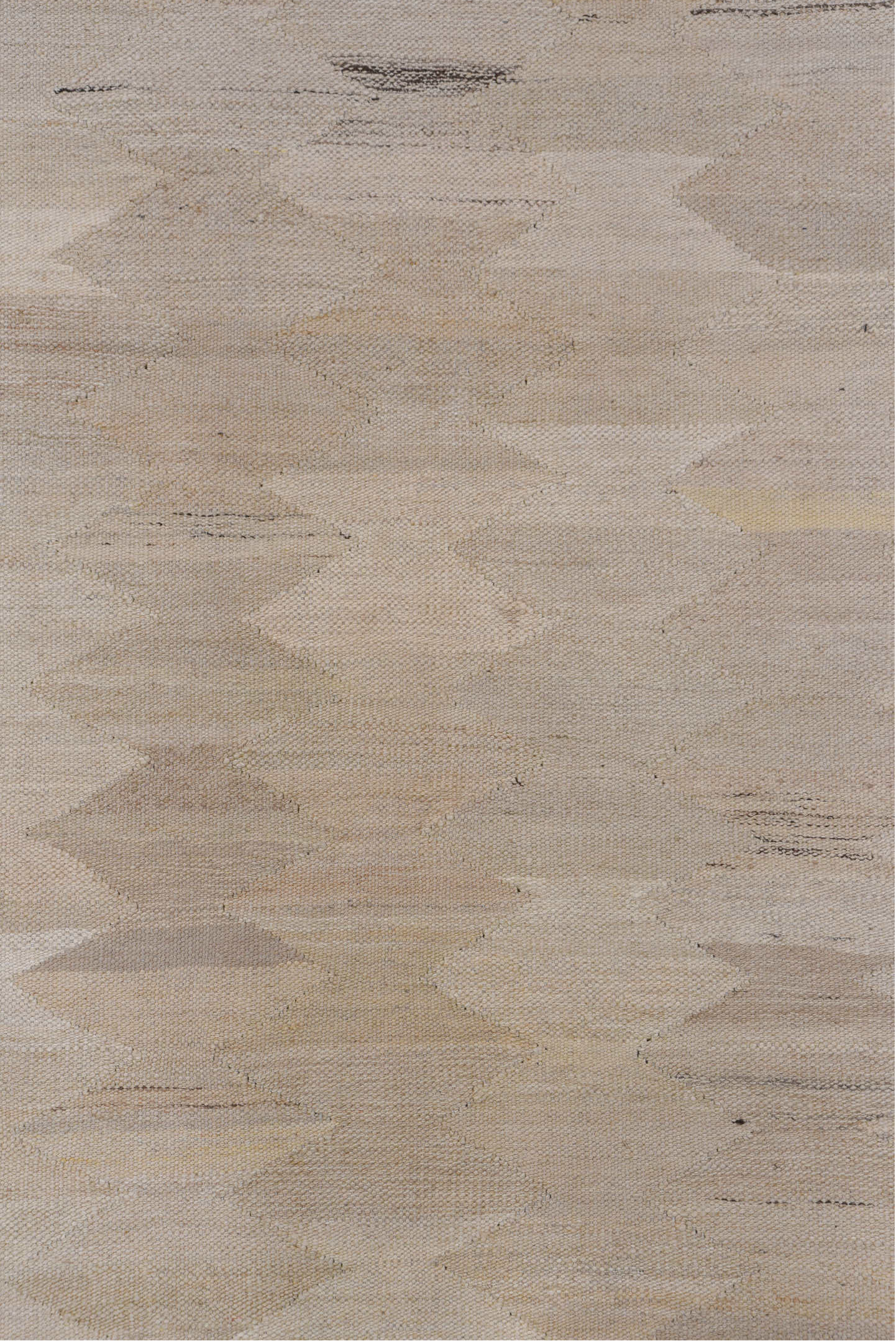 3' x 13' one-of-a-kind handmade vintage Kilim runner rug. Color palette: taupe, ivory, cream, pale_gray, beige, charcoal