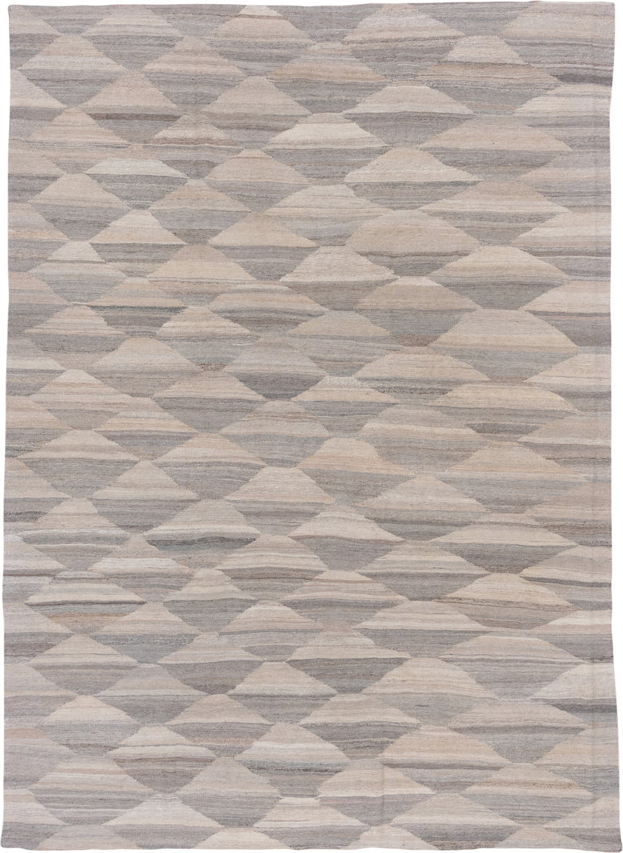 8' x 11' one-of-a-kind handmade vintage Kilim large size rug. Color palette: ivory, taupe, gray, greige, stone, beige