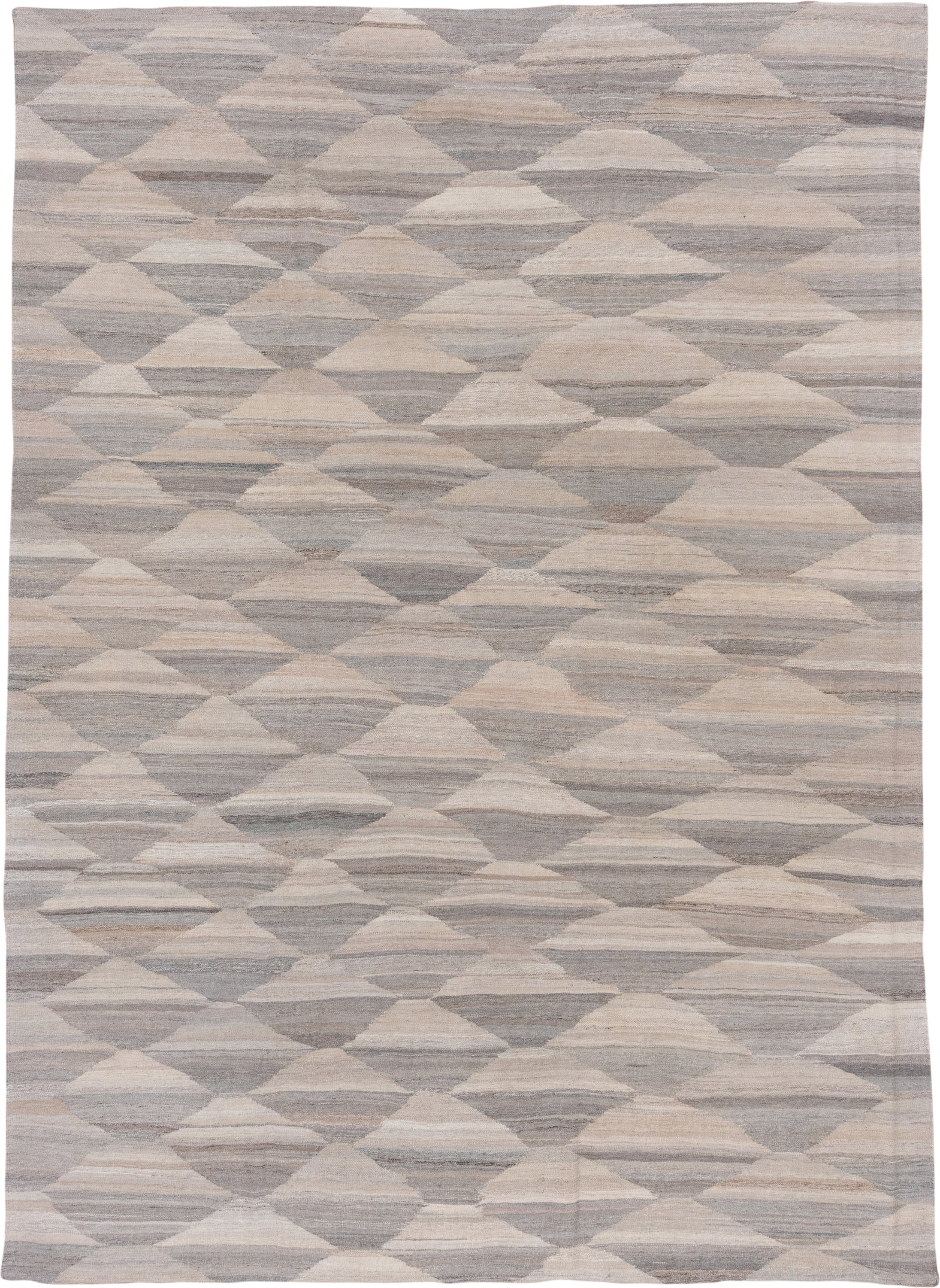 8' x 11' one-of-a-kind handmade vintage Kilim large size rug. Color palette: ivory, taupe, gray, greige, stone, beige