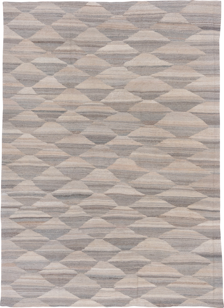 8' x 11' one-of-a-kind handmade vintage Kilim large size rug. Color palette: ivory, taupe, gray, greige, stone, beige