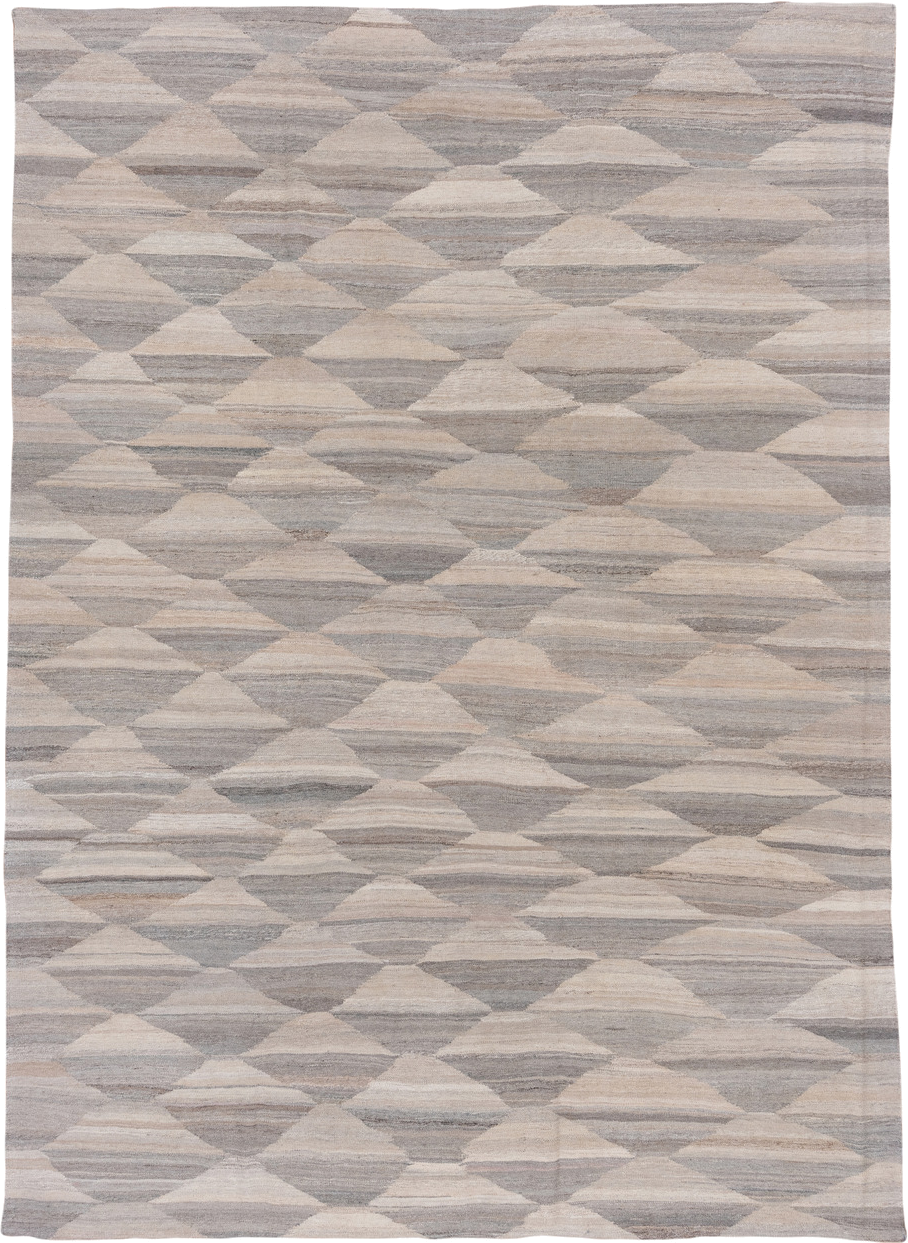 8' x 11' one-of-a-kind handmade vintage Kilim large size rug. Color palette: ivory, taupe, gray, greige, stone, beige