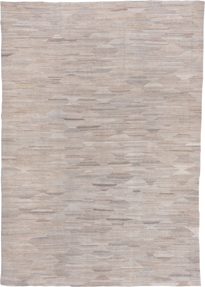 8' x 12' one-of-a-kind handmade vintage Kilim large size rug. Color palette: ivory, taupe, beige, cream, greige, stone, gray