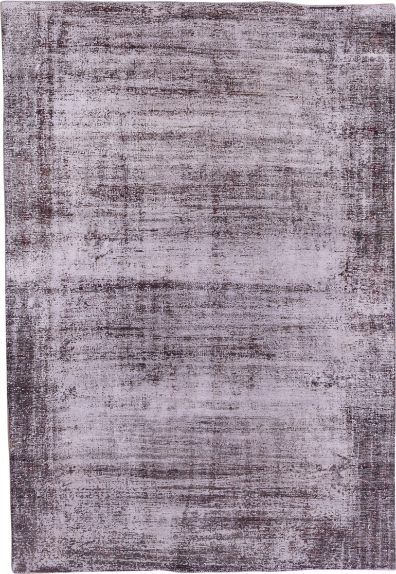 6' x 9' one-of-a-kind handmade vintage Overdyed medium size rug. Color palette: lavender, charcoal, taupe, mauve, ivory