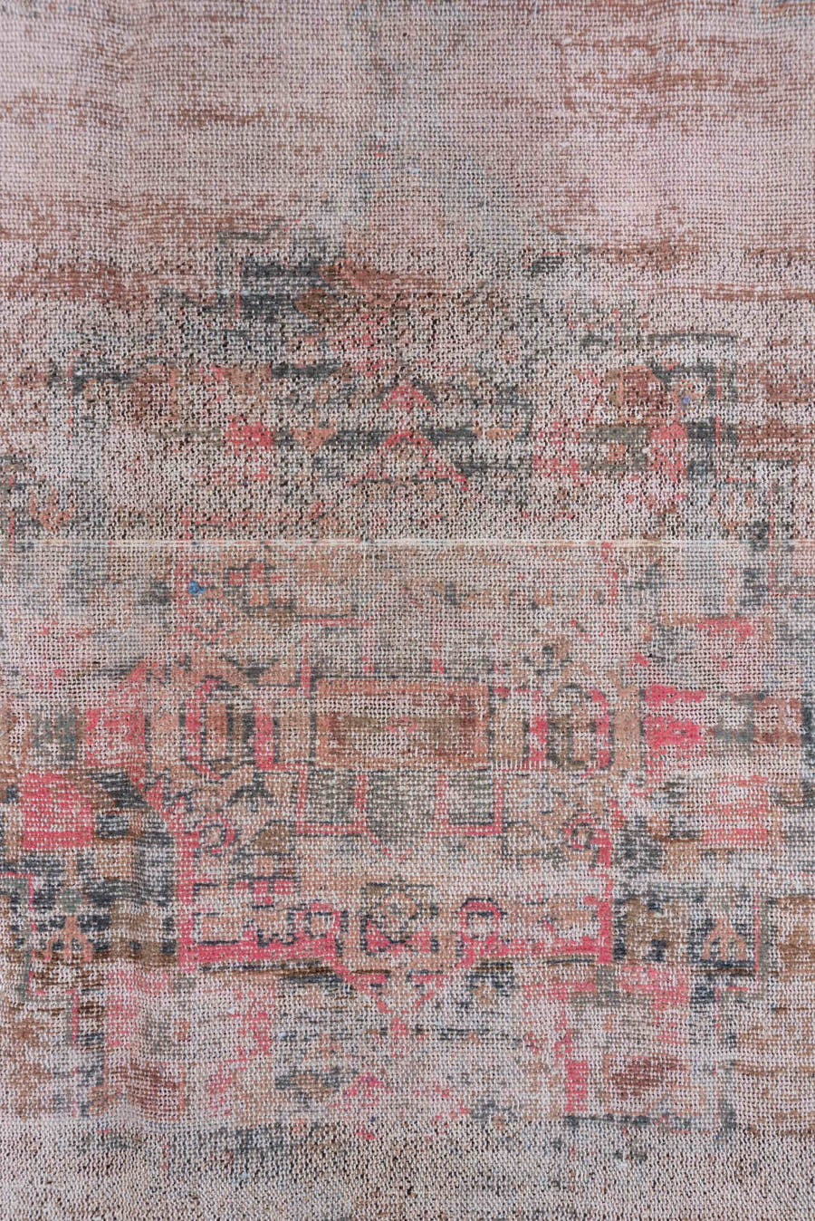 4' x 8' one-of-a-kind handmade vintage Overdyed rug. Color palette: ivory, blush, taupe, charcoal, rose, brown, pink, beige