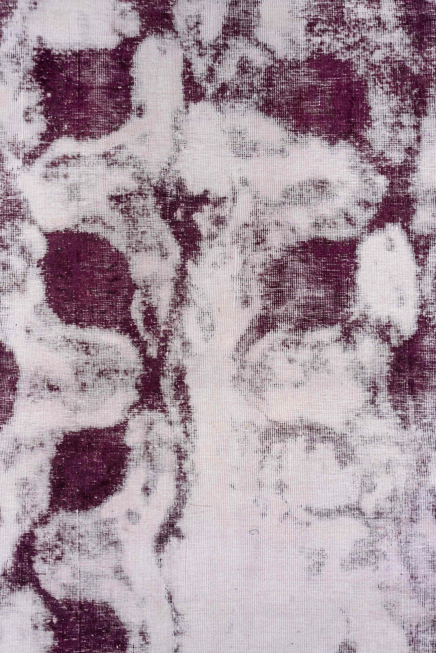 9' x 12' one-of-a-kind handmade vintage Overdyed large size rug. Color palette: ivory, plum, rose, taupe, pink, purple, red