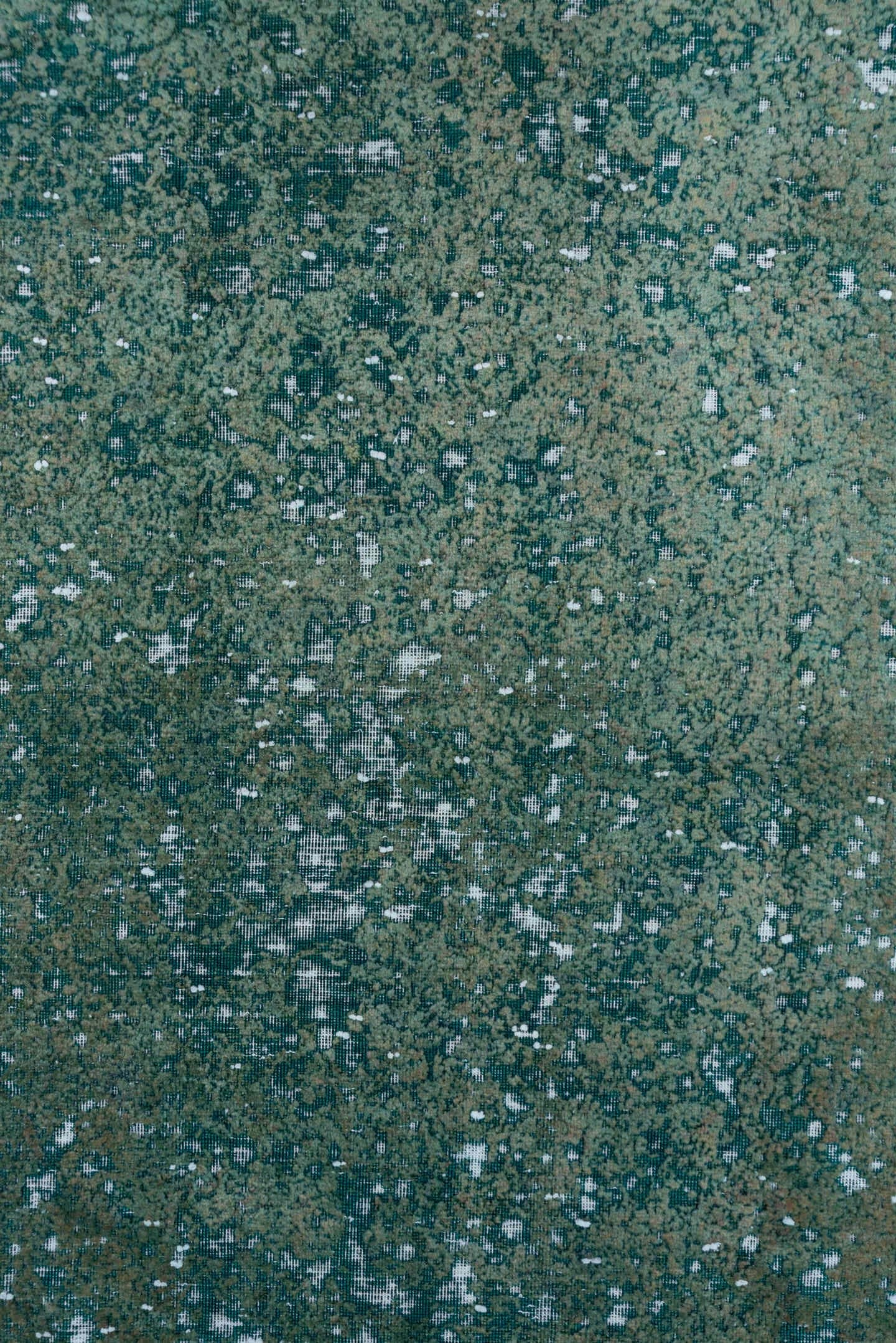 7' x 11' one-of-a-kind handmade vintage Overdyed large size rug. Color palette: sage, seafoam, ivory, teal, green