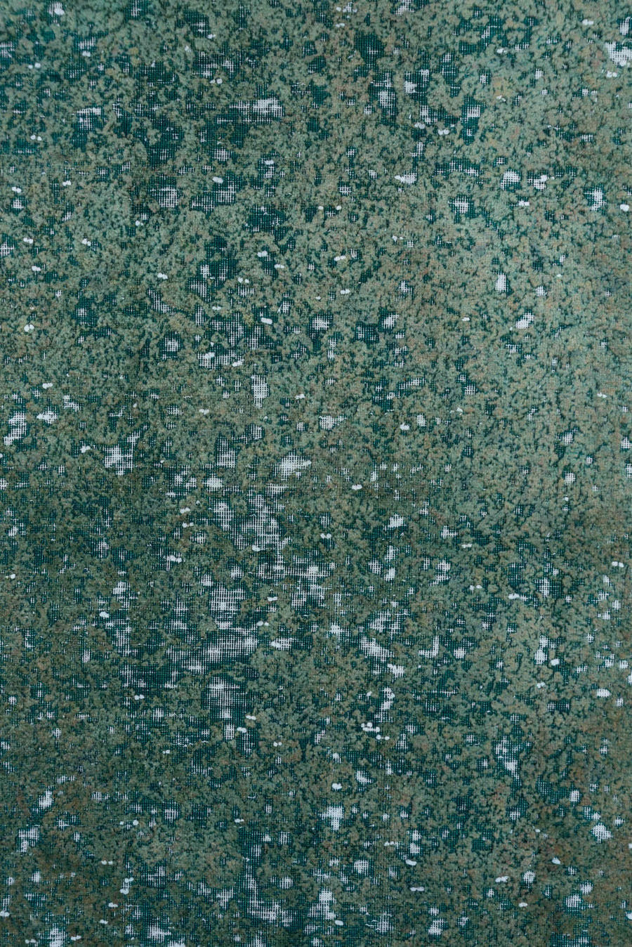 7' x 11' one-of-a-kind handmade vintage Overdyed large size rug. Color palette: sage, seafoam, ivory, teal, green
