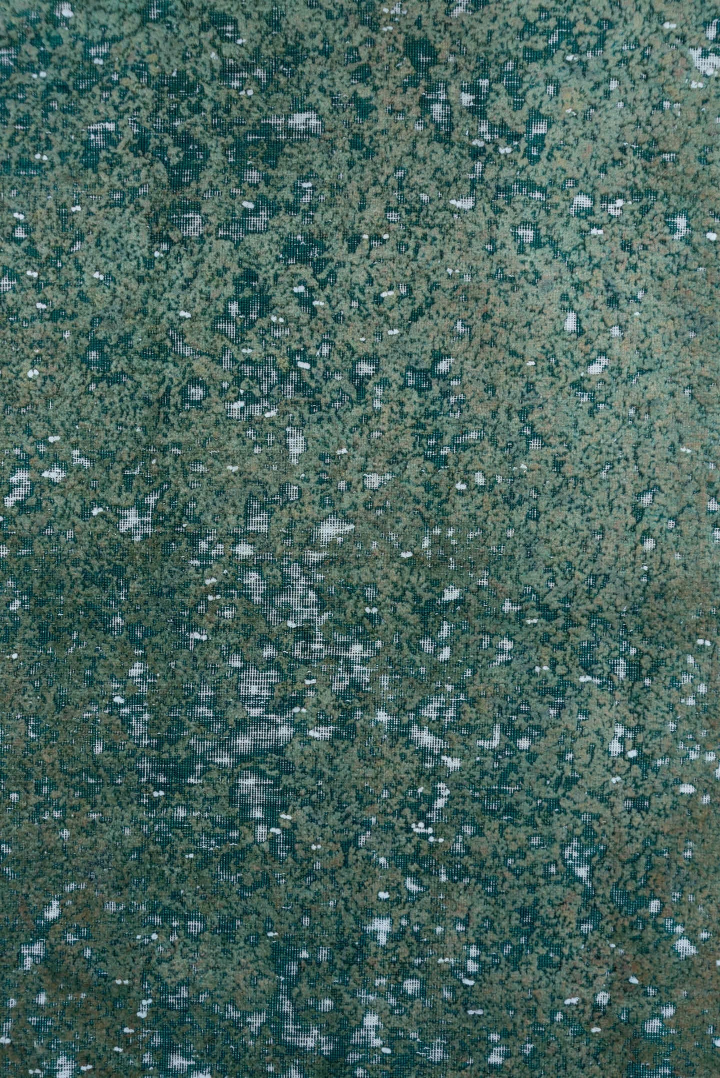 7' x 11' one-of-a-kind handmade vintage Overdyed large size rug. Color palette: sage, seafoam, ivory, teal, green