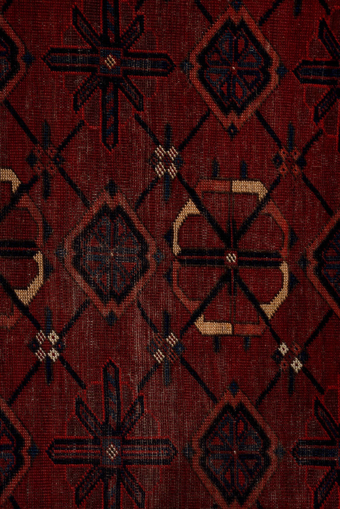 3' x 6' one-of-a-kind handmade vintage Torkaman small size rug. Color palette: red, burgundy, navy, ivory, rust, charcoal