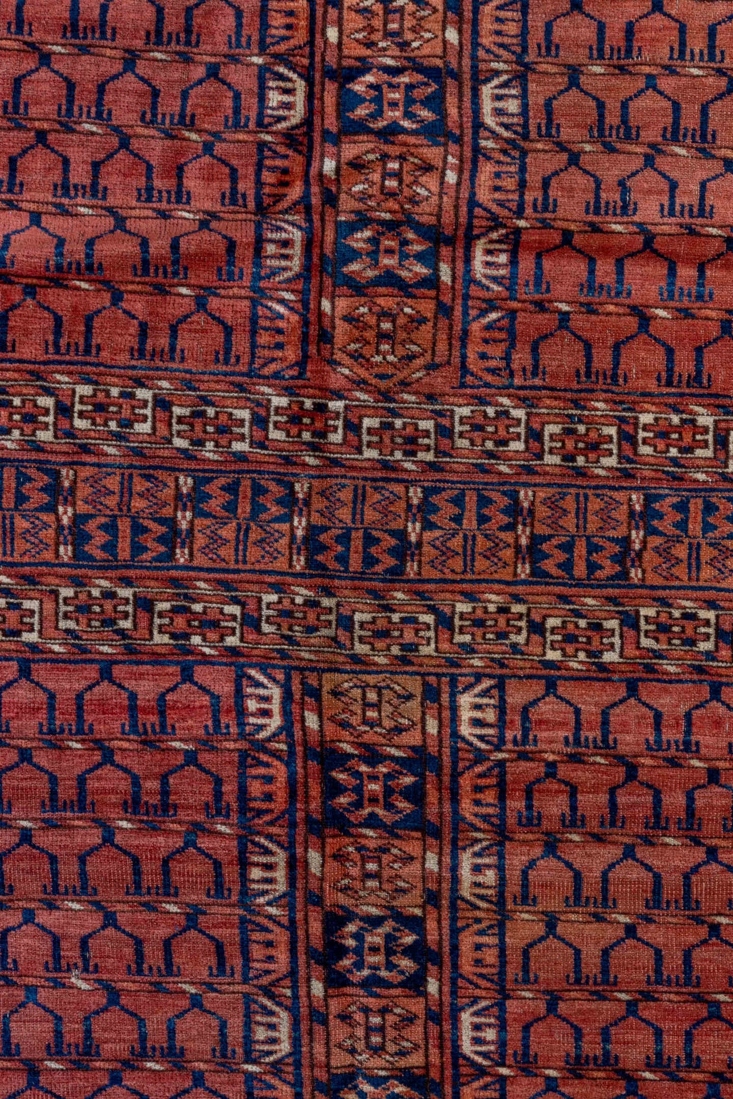 4' x 4' one-of-a-kind handmade antique Torkaman small size rug. Color palette: rust, burgundy, ivory, camel, charcoal
