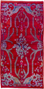 5' x 10' one-of-a-kind handmade antique Khotan medium size rug. Color palette: crimson, raspberry, ivory, lavender