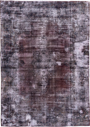 9' x 13' one-of-a-kind handmade vintage Distressed large size rug. Color palette: plum, charcoal, ivory, taupe, slate, rose