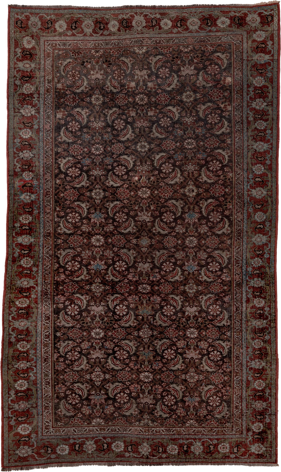 4' x 6' one-of-a-kind handmade antique Bidjar small size rug. Color palette: rust, brown, ivory, sage, rose, slate, burgundy