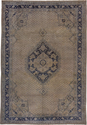 13' x 18' one-of-a-kind handmade antique Oushak oversize rug. Color palette: ivory, indigo, taupe, slate, beige, purple
