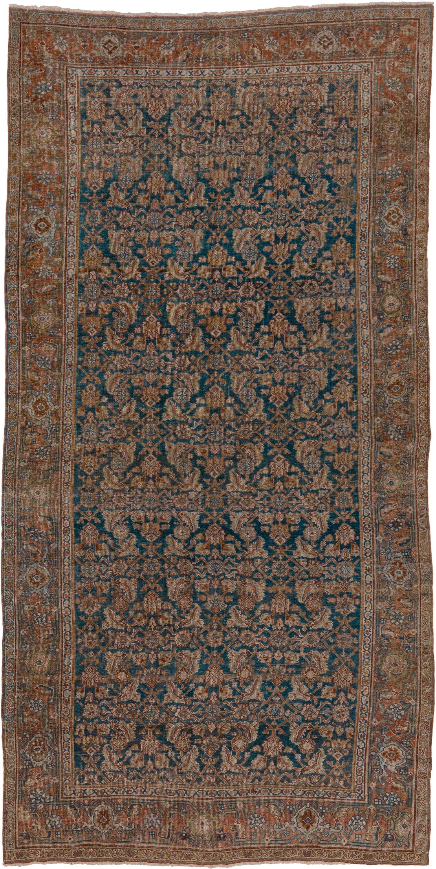 5' x 11' one-of-a-kind handmade antique Bidjar rug. Color palette: rust, blue, ivory, camel, slate, taupe, gold, terracotta