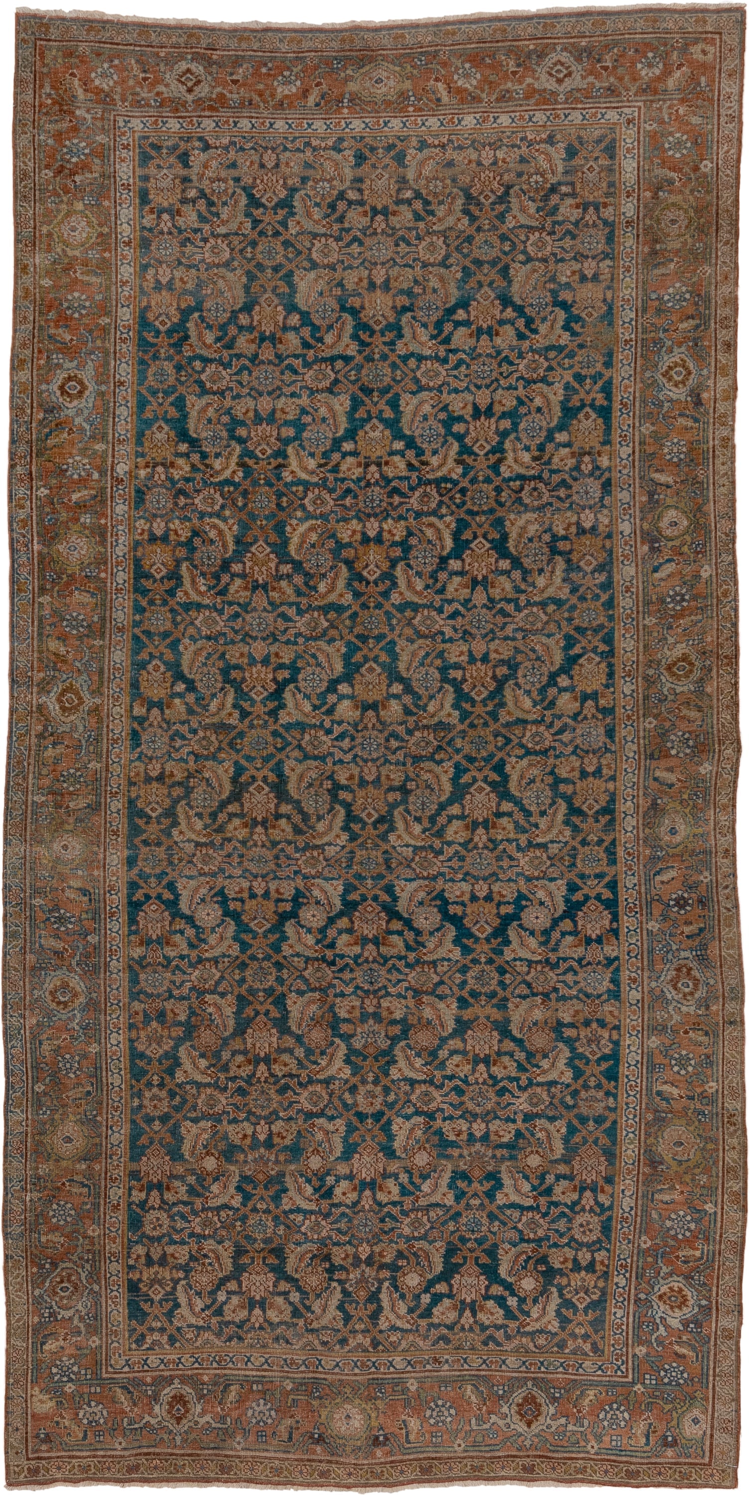 5' x 11' one-of-a-kind handmade antique Bidjar rug. Color palette: rust, blue, ivory, camel, slate, taupe, gold, terracotta