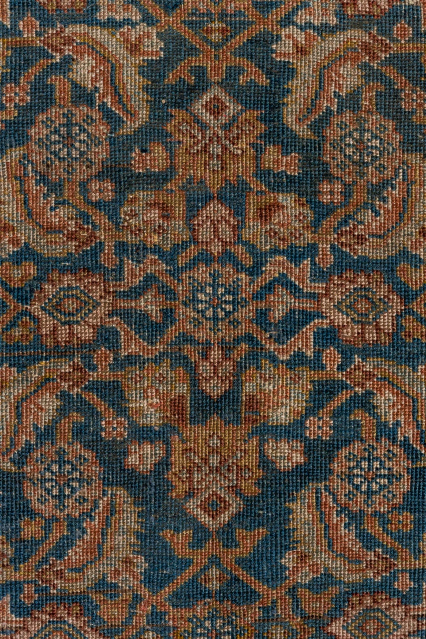 5' x 11' one-of-a-kind handmade antique Bidjar rug. Color palette: rust, blue, ivory, camel, slate, taupe, gold, terracotta