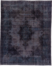 10' x 12' one-of-a-kind handmade antique Overdyed large size rug. Color palette: charcoal, indigo, slate, teal, ink, blue
